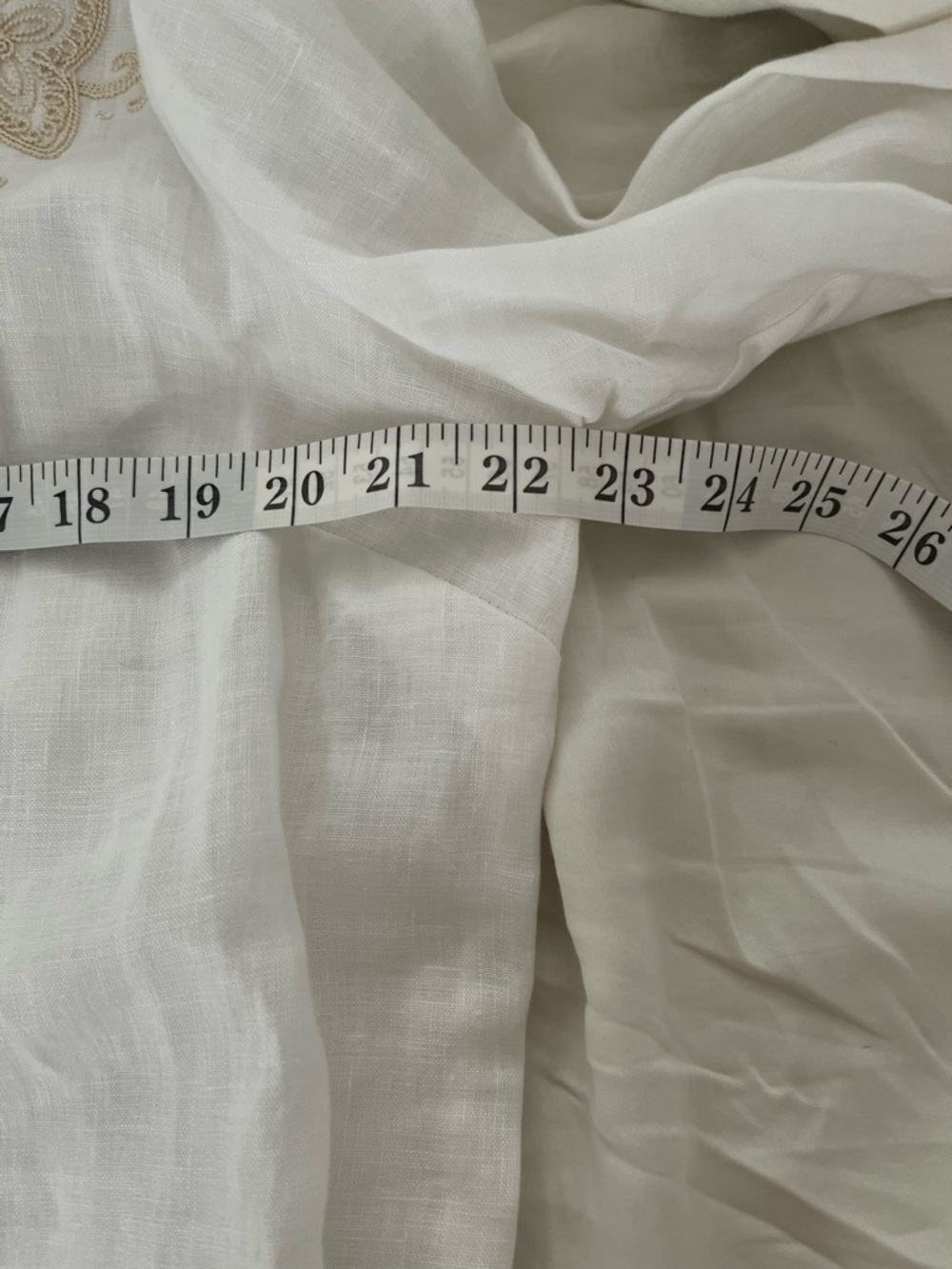 Charter Club White Linen Top with Tan Embroidered Floral Design - Picture 7 of 9